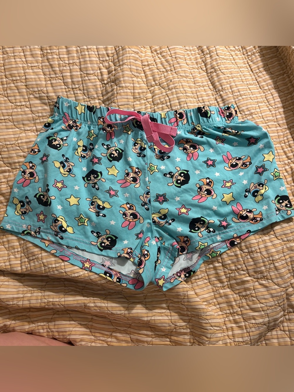 Turquoise Powerpuff Girls Lounge Pajama Shorts with Pink Drawstring Size Small